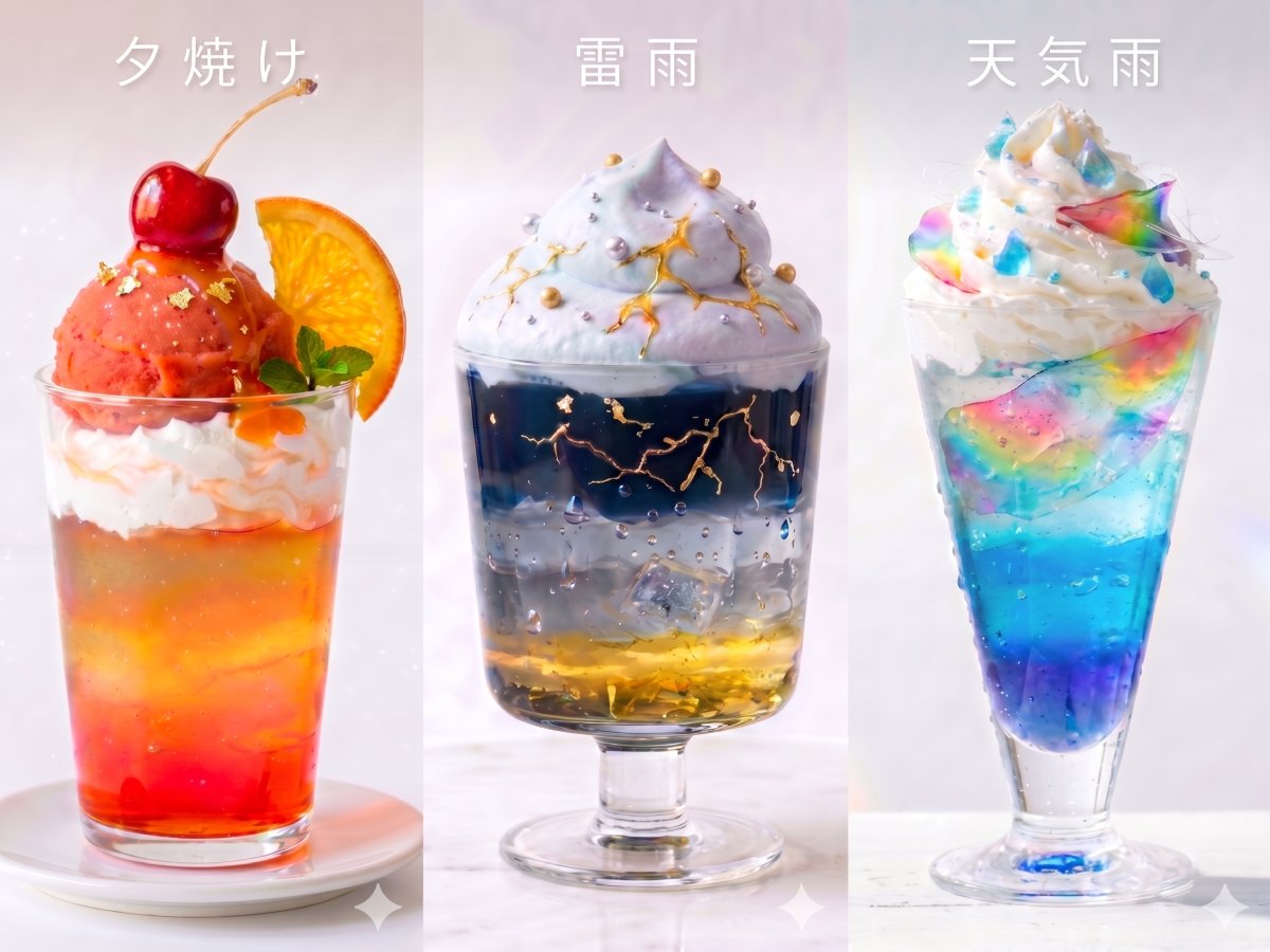 このプロンプト良いね 新世界をイメージしたパフェ作ってみたw