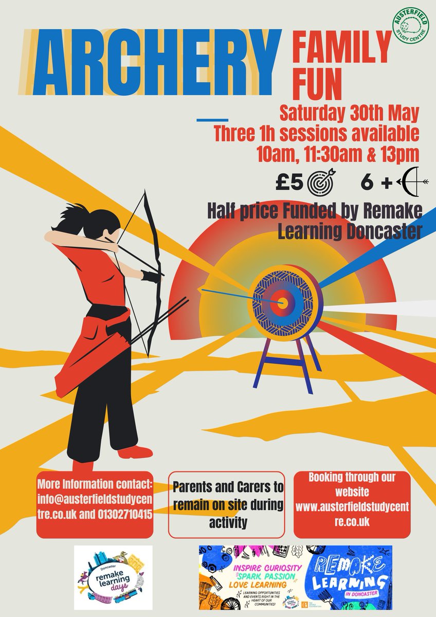 austerfield_sc's tweet image. May Half Term  Holidays Family Fun sessions funded Remake Learning Doncaster  To book on any of the sessions please use the link below. austerfieldstudycentre.co.uk/blank-7 #familyfun
@RemakeDays
#remakelearningdays
@MyDoncaster
@VisitBawtry
@VisitDoncaster