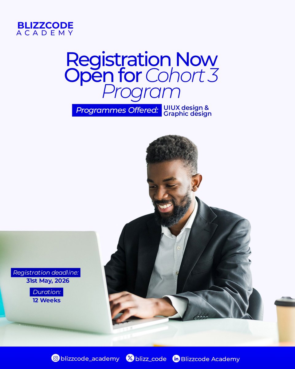 blizz_code's tweet photo. Registration is finally open for our cohort 3 Program!!!

This cohort, we will be offering two courses:

✨ UIUX design 

✨ Graphic design 

It's 100% free

Registration link - https://t.co/c9aYcQryNC

#blizzcodeacademy https://t.co/B06kXvJYNP