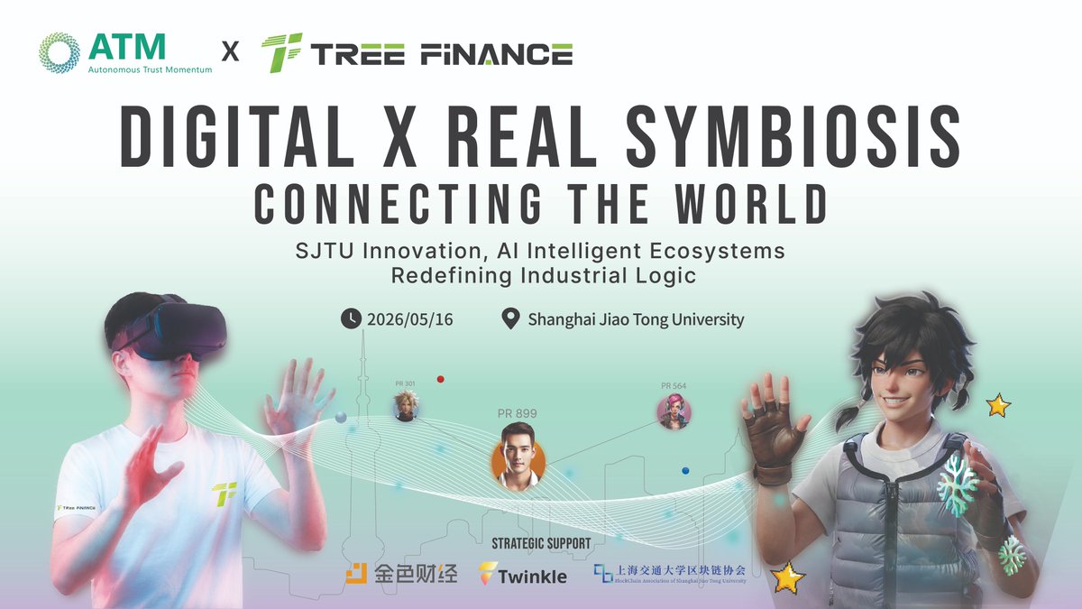 ATMrank's tweet photo. The ATM China Tour is just getting started, we’re not slowing down 🚀

After a packed session at Fudan, our next stop is Shanghai Jiao Tong University on May 16, Saturday.

This time, we go bigger:
Digital × Real Symbiosis, Connecting the World
SJTU Innovation - AI powered intelligent ecosystems reshaping industrial logic

Thanks to @TreefinanceCN for the co-host. Also, this stop, we’re proud to have @JinseFinance  and @Web3Twinkle  as strategic media partners, bringing ATM to a wider spotlight and amplifying what’s coming next.

We’ll be unveiling new narratives, fresh insights, and major announcements you won’t want to miss.
📍 Shanghai Jiao Tong University
📅 May 16, 2026

If you’re building, exploring, or curious about what’s next — this is where you need to be.
Stay tuned. This is only the beginning. 🔥

#ATMChinaTour #AI #Web3 #Crypto #blockchain