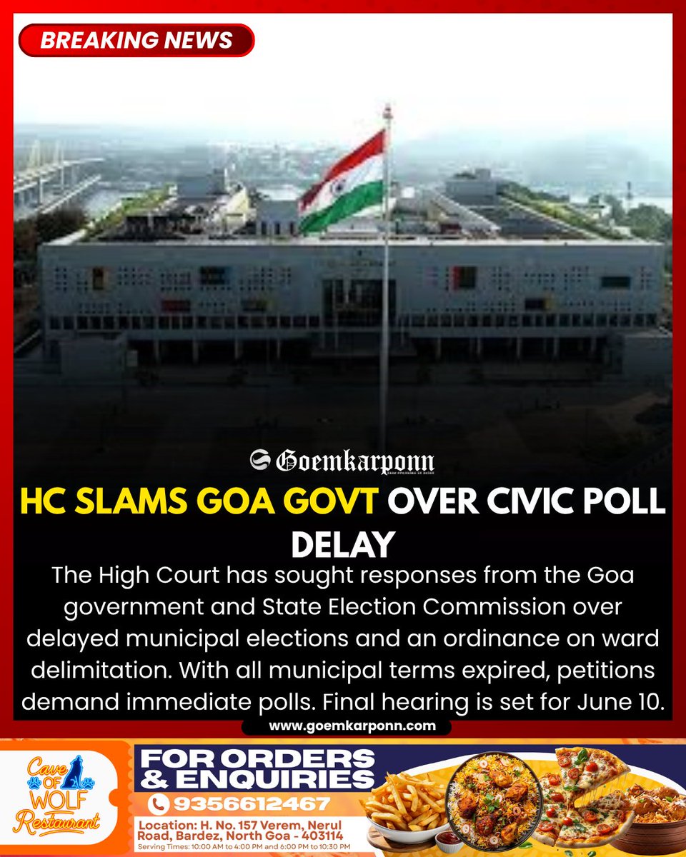 goemkarponnlive's tweet image. HC Slams Goa Govt Over Civic Poll Delay
#Goa #HighCourt #CivicPolls #ElectionDelay #SEC #GoaNews #BreakingNews