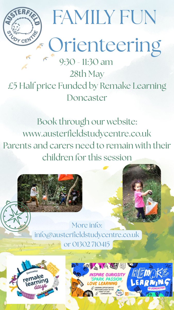 austerfield_sc's tweet image. May Half Term  Holidays Family Fun sessions funded Remake Learning Doncaster  To book on any of the sessions please use the link below. austerfieldstudycentre.co.uk/blank-7 #familyfun @RemakeDays #remakelearningdays
@MyDoncaster @VisitBawtry @VisitDoncaster
