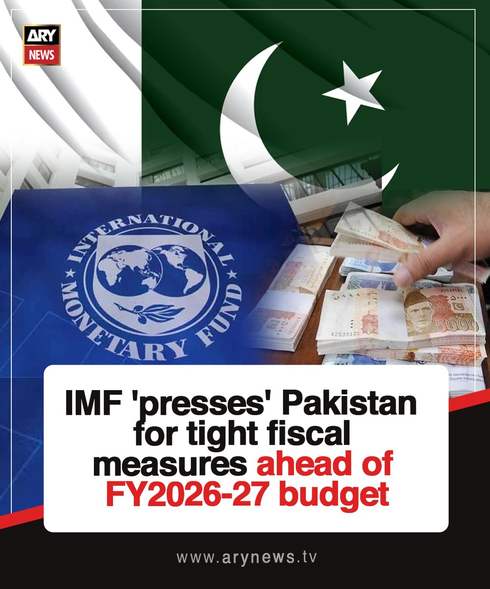 ARYNEWSOFFICIAL's tweet image. #IMF 'presses' #Pakistan for tight fiscal measures ahead of FY2026-27 budget

Read More : arynews.tv/imf-presses-pa…

#ARYNews