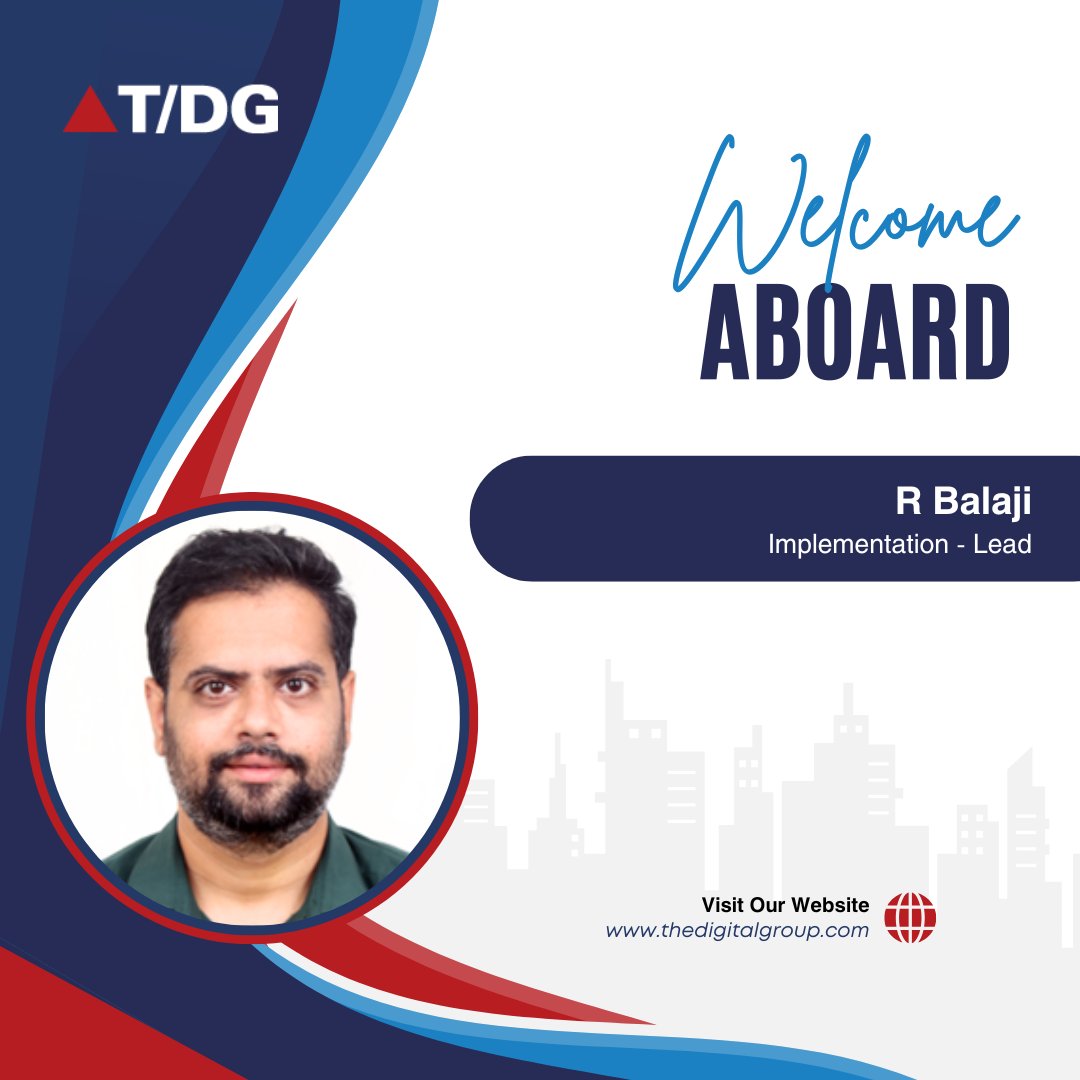 We would like to welcome R Balaji to The Digital Group as a Implementation - Lead! We look forward to his contributions and are excited to see him grow and excel in the role. Join us in giving him a warm welcome!
#TDG #Hiring #ImplementationLead #JobOpportunity #JoinUs