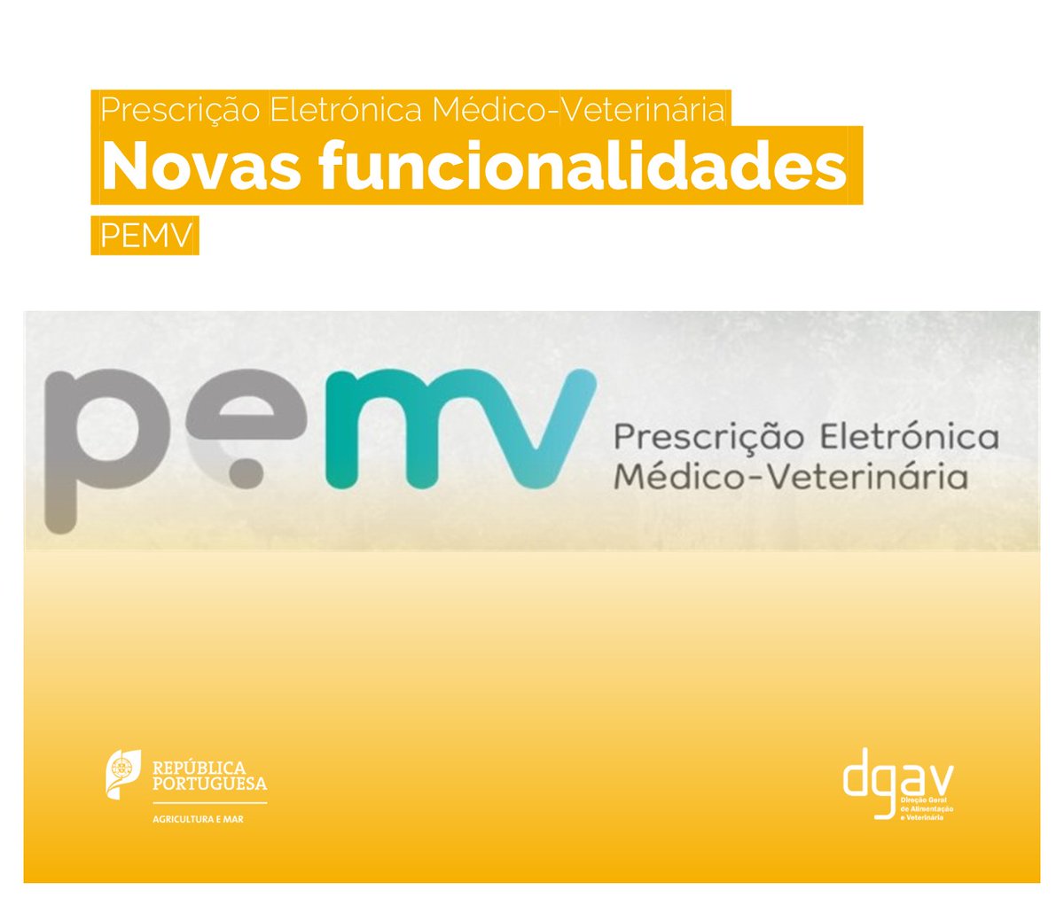 DGAVpt's tweet photo. DGAV disponibiliza a versão 5 da PEMV

A Direção‑Geral de Alimentação e Veterinária (DGAV) disponibiliza a versão 5 da Prescrição Eletrónica Médico‑Veterinária (PEMV), uma nova etapa na modernização da plataforma.

Obtenha mais informações: https://t.co/leJQMi3FoK https://t.co/7BKjZRAShb