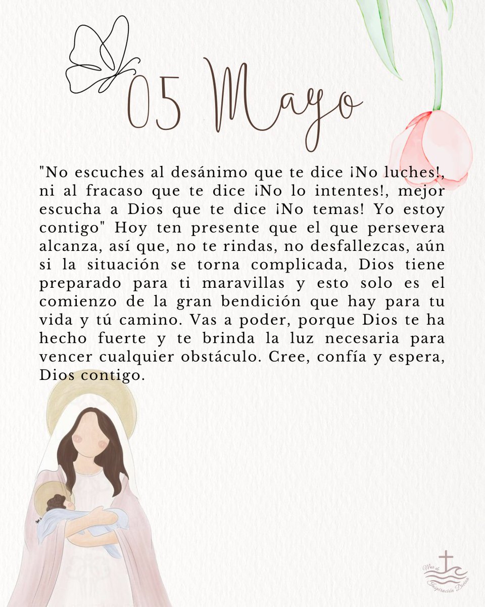 Confía en los tiempos de Dios: aunque el camino se torne difícil, Él camina contigo y nunca deja sin recompensa al que persevera. 🤍✝️