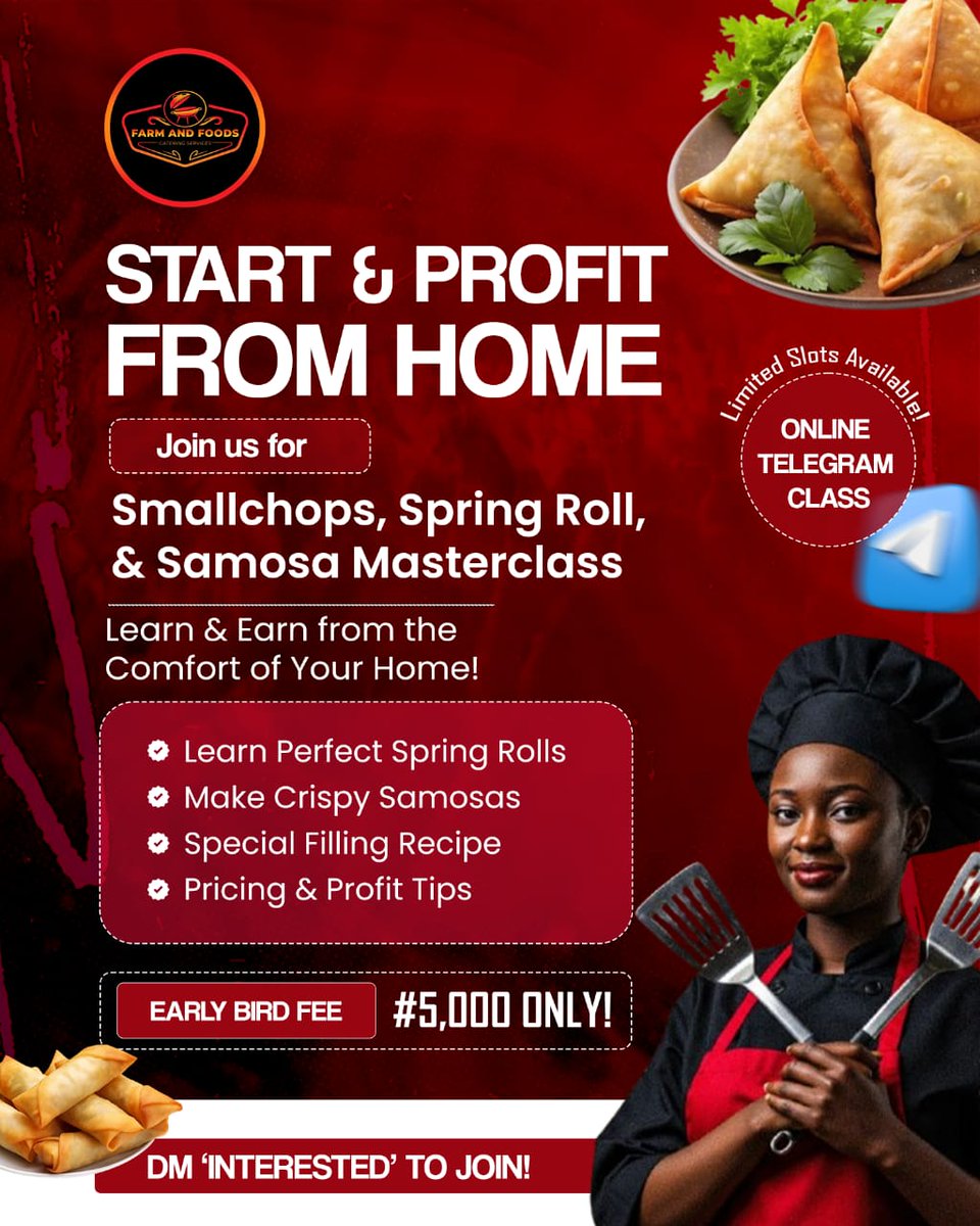 farm_and_food1's tweet image. Looking for a business you can start with low capital, then this class is for you.
Calling on all stay home mom's, 9-5ers, students, bakes and smallchops vendors who would love to level up. 

Secure your slot today with N5000.

#smallchopsclass #businessforstayhomemoms #student