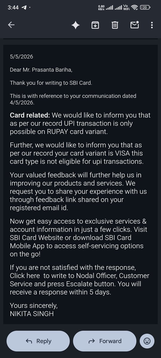 Prasant015's tweet photo. @SBICard_Connect Even after sending emails twice, no resolution. What I am trying to say is that whenever I try to make a payment for my SBI credit card  statement bill online through any platform, I get a error stating that my SBI card is not linked with my mobile number. https://t.co/HmlN0SkKYl