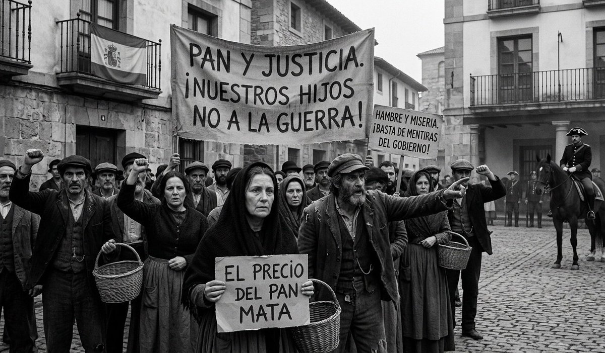 pastvict's tweet image. 🔥5 mayo 1898. 
El frente interno estalla. En España (Gijón, Linares) civiles protestan por el hambre, el precio del pan y el desastre naval en Filipinas. 🍞🇪🇸
#Guerra1898 #España #Cuba #Miami
