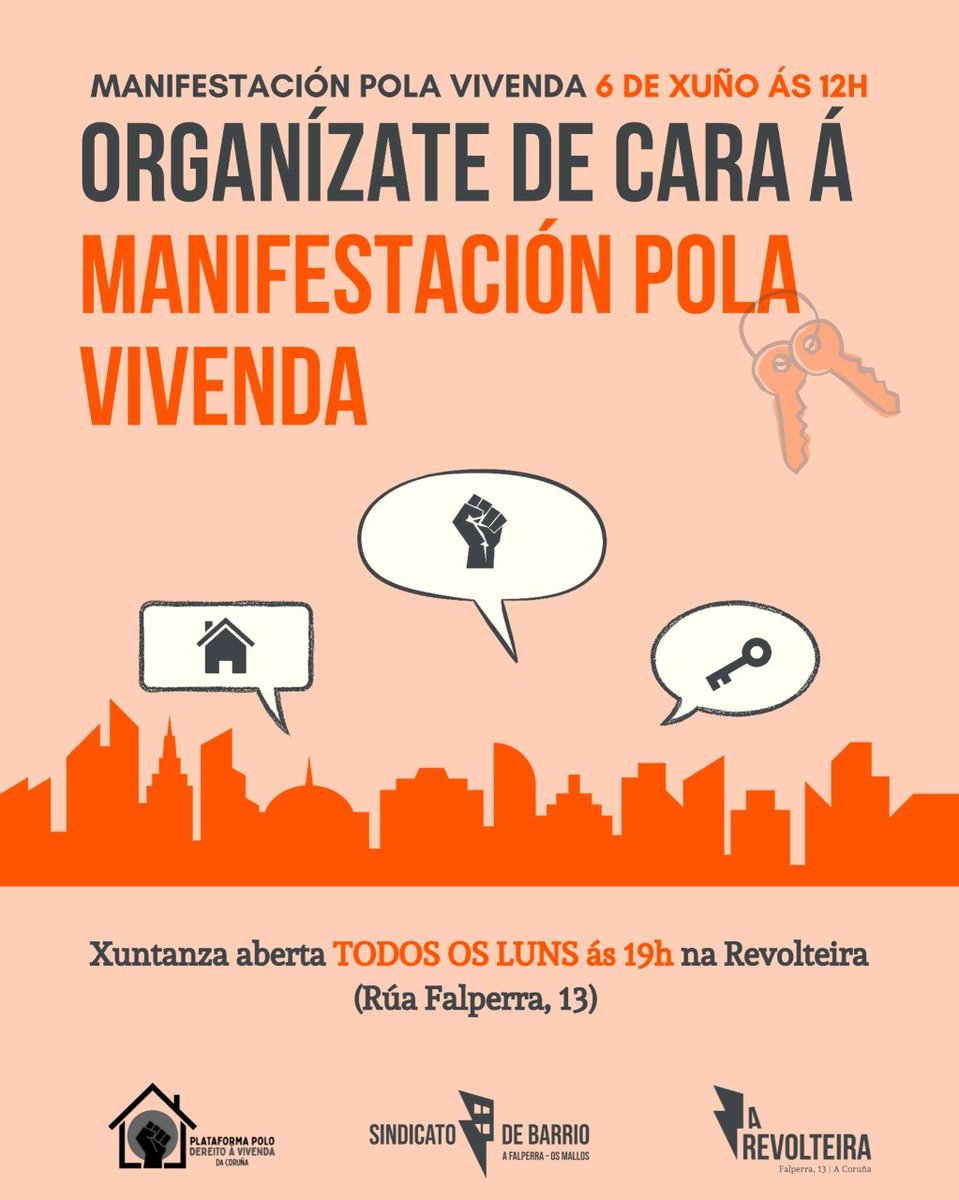 CGTEXTEL's tweet photo. Ti tamén estás farta de destinar a maior parte do teu precario salario á vivenda? Se é así, anímate a participar na organización da manifestación do 6 de xuño na Coruña 👇🏼 https://t.co/YCaEmWeO4S