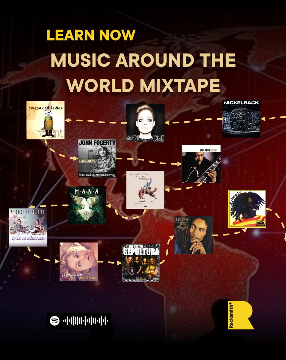 rocksmithplus's tweet photo. 🌍 CELEBRATING MUSIC FROM AROUND THE GLOBE 🌏

Every corner of the world has its own sound. This month, Rocksmith+ brings them all to your fretboard: 32 tracks, 18 countries, one thing in common. Pick up your guitar and play. 🎸
🇫🇮 Amaranth - Nightwish
🏴󠁧󠁢󠁥󠁮󠁧󠁿 Should I Stay or Should I Go - The Clash
🇮🇪 Zombie - The Cranberries
🇫🇷 Born in Winter - Gojira
🇳🇬 Dem Dey - Burna Boy
🇺🇸 The Thrill Is Gone - B.B. King
🇯🇲 Three Little Birds - Bob Marley & The Wailers
🇧🇷 Roots Bloody Roots - Sepultura
🇨🇴 Islands - Shakira
🇯🇵 Her Blue Sky - aimyon
...and 22 more tracks from Europe, the Americas, Africa, and beyond.
Start your world tour on Rocksmith+. 🎸🌍

DOWNLOAD NOW FOR FREE 👉 https://t.co/ZdImfcZuF6

#rocksmith #rocksmithplus #ubisoft #musiceducation #guitar #guitarplayer #electricguitar #bassguitar #worldmusic #Nightwish #Ghost #Oasis #TheCranberries #BobMarley #Shakira