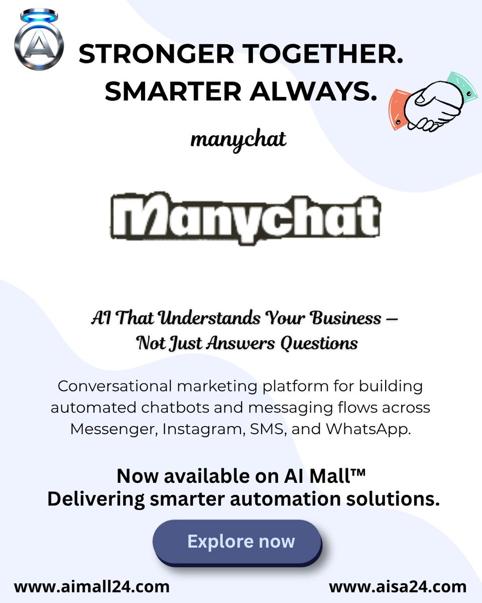 aimallglobal's tweet photo. Stronger Together. Smarter Always. 🤝

Automate your DMs with Manychat.

Instant replies. More leads. More sales. ⚡
🔗 https://t.co/tbFJ3ri0uE
🛒 https://t.co/qOkxluuJnE

#Manychat #Automation #AItools #Marketing #AI #AItools #gurumukhahuja https://t.co/jTu0yDU53L
