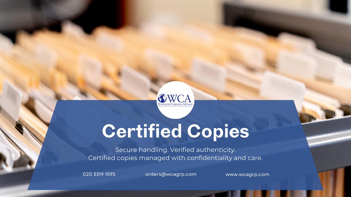 WCAGRP's tweet image. * Certified Copies *  

WCA can provide verified copies of essential documents to keep your business compliant and confident.  

Visit our website and contact us to learn more.  

wcagrp.com 

#certifiedcopies #services #global