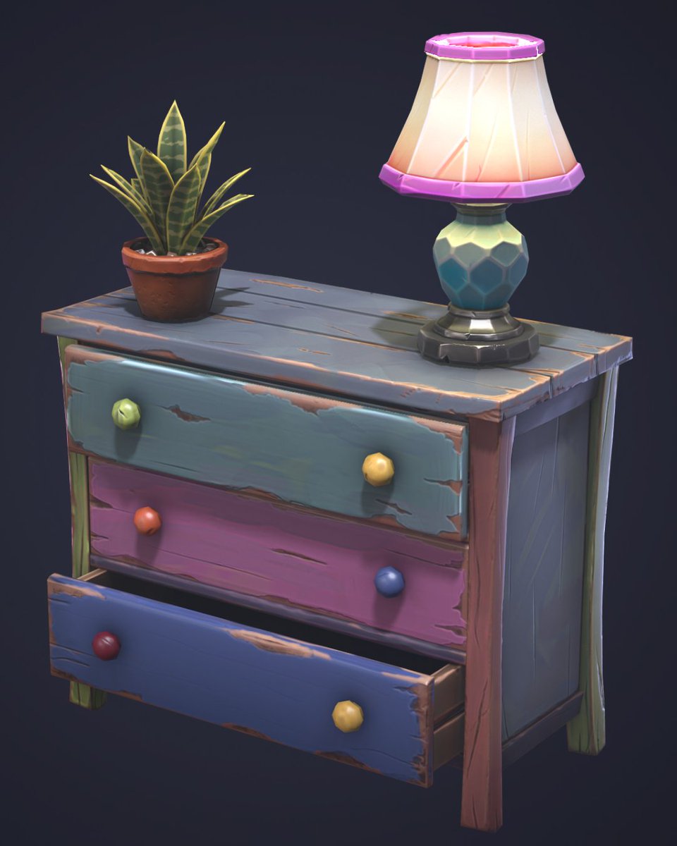 IndomiStudio's tweet photo. Stylized prop of a dresser with subtle wood aging details 🤌

Created using Blender, Marmoset Toolbag, Substance Painter, Photoshop, and ZBrush. Can you guess the game style we used for inspiration?

#Props #3DArt #StylizedArt #GameArt https://t.co/YNnBQYhjAP