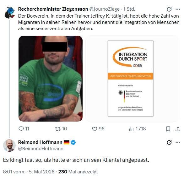 Wer glaubt, dass der braune Schmutz Ruhe geben würde, der liegt mal wieder komplett falsch.

Der nächste  wird erklären, dass er beobachtet wurde, wie er mir einer migrantisch gelesenen Kassiererin bei Lidl gesprochen hat und die Ursache ist. Einfach nur ekelhaft der braune Scum!