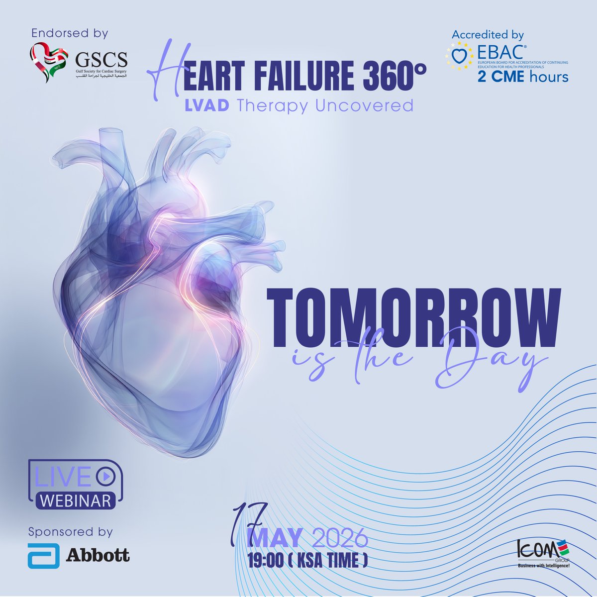 GSCSurgery's tweet photo. Tomorrow is the Day | Heart Failure 360°: #LVAD Therapy Uncovered
Join leading experts in cardiovascular surgery and heart failure for an in-depth scientific session on the latest advances in LVAD therapy.

Register: https://t.co/FrSJY2hYWC

#GSCS #cardiacsurgeon https://t.co/Vwckz7IooT