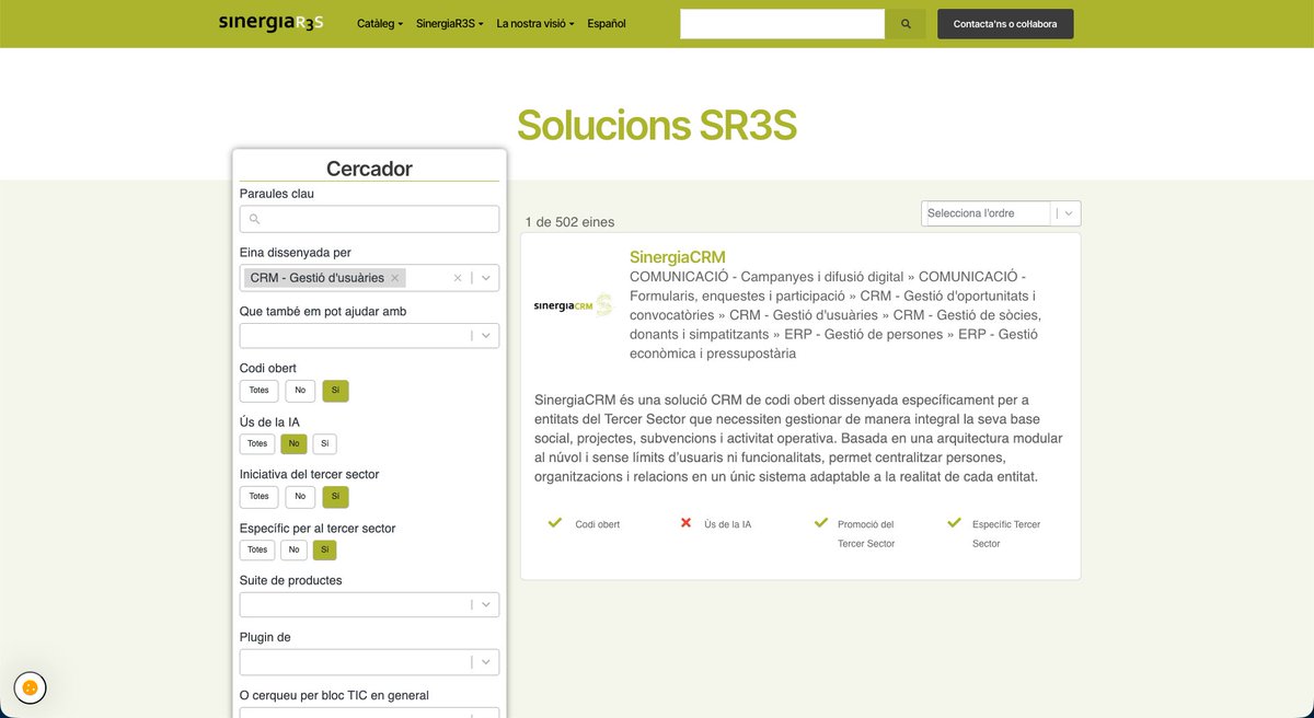 SinergiaCRM's tweet image. Pèrdua de temps cercant programari per a la teva entitat?🤯

Sabem que triar les eines digitals que necessites i que encaixen amb el teu ecosistema #TIC és un repte. Per això, publiquem #SinergiaR3S: el catàleg estructurat de solucions #TIC pensat per al #TercerSector.
