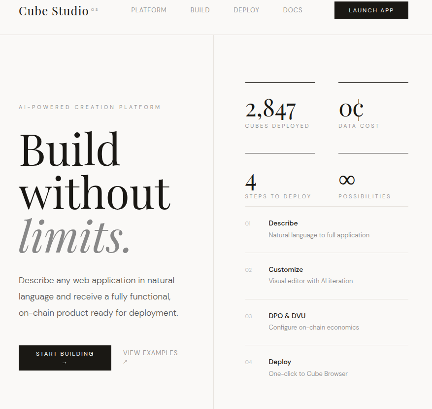 cubeoss's tweet photo. Building apps shouldn’t feel like rocket science.
With Cube Studio, you just describe what you want — and AI turns it into a live, on-chain product.
No code. No stress. Just creation.
#CubeOS #DigitalEconomy #DFUEL #Cubecode https://t.co/6R7tcHkb0E