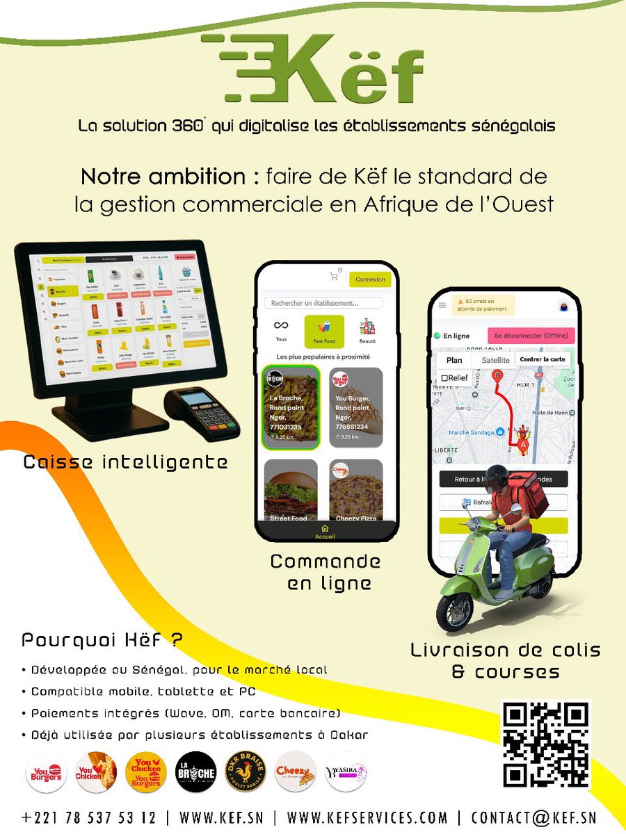 Phoenix19Digit's tweet photo. Këf accompagne les établissements qui veulent vendre autrement.

Caisse intelligente, commande en ligne, suivi des ventes, paiement intégré, gestion des livreurs et pilotage de l’activité : tout est réuni dans une seule plateforme.

https://t.co/nuUwORnhKE
https://t.co/uqyGoqumbQ https://t.co/6fx5QBmkvO