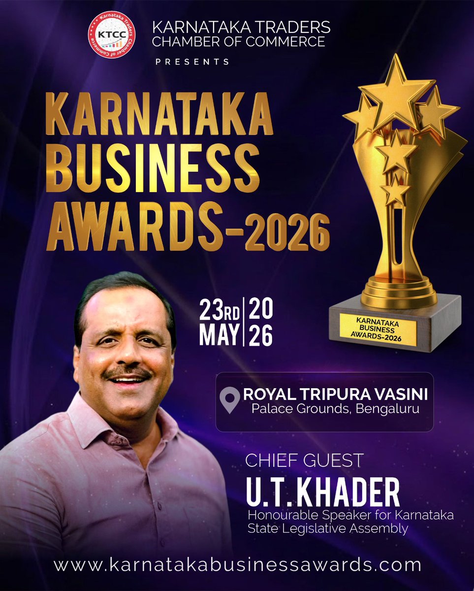 ktccindia's tweet photo. We are proud to welcome Hon’ble U. T. Khader, Speaker, Karnataka Legislative Assembly, as the Chief Guest at Karnataka Business Awards 2026 🌟

An evening of recognition, leadership, and inspiration awaits! https://t.co/gB86dg1777