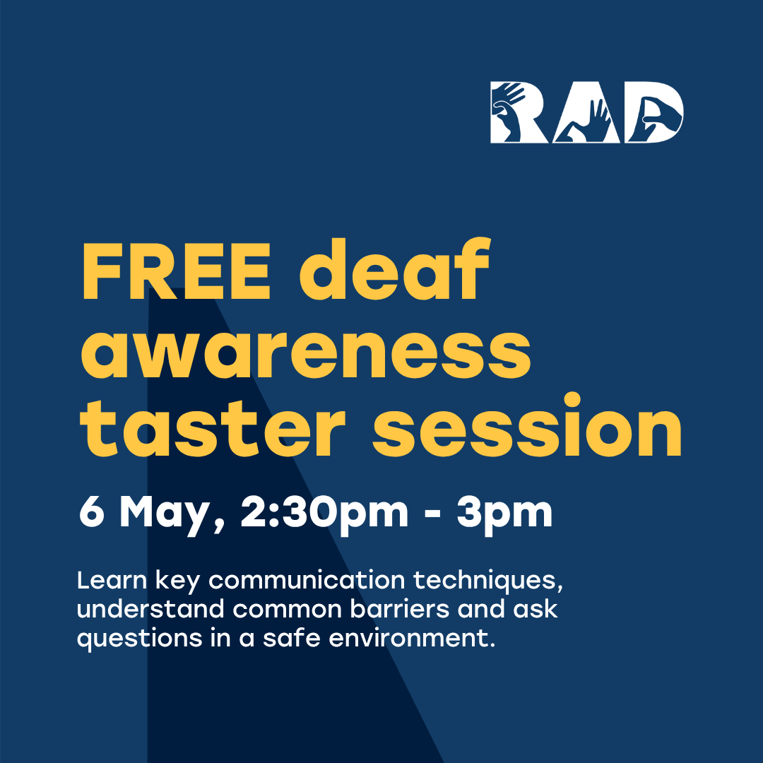 royaldeaf's tweet photo. Have you reserved your space for our free deaf awareness taster session tomorrow? 👋

📅 Wednesday 6 May
🕝 2:30pm
💻 Online &amp; free to join

Sign up on our website: https://t.co/6Xvvk2cVtL https://t.co/YXFuKA8bSl