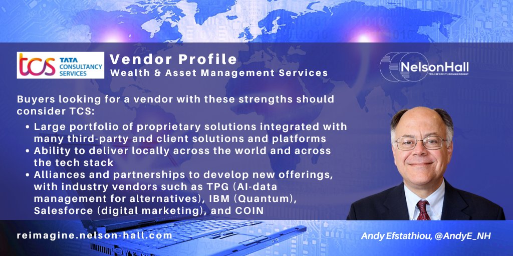 NHInsight's tweet image. A new vendor assessment by @AndyE_NH is a comprehensive and objective analysis of @TCS' Wealth and #AssetManagement Services offerings, capabilities, and market and financial strengths:

reimagine.nelson-hall.com/reports/tata-c…

#WealthManagement #AI