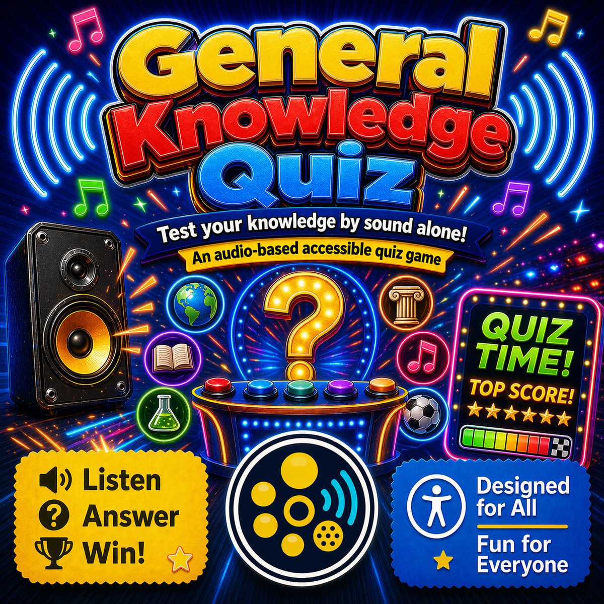 OneButtonGames1's tweet photo. First audio game General Knowledge Quiz should be dropping in a few hours: https://t.co/JTgGw1LFrt #accessible #indiedev https://t.co/e2WFGjWDc8