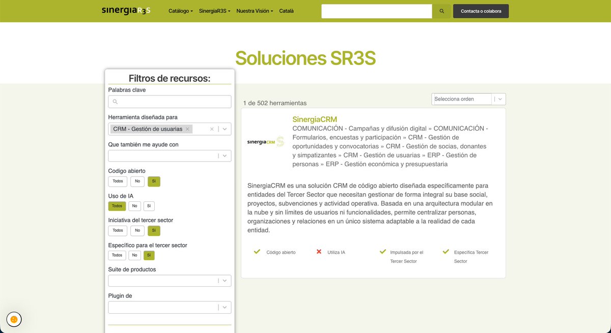 SinergiaCRM's tweet image. ¿Pérdida de tiempo buscando software para tu entidad?🤯

Sabemos que elegir las herramientas digitales que necesitas y que encajan con tu ecosistema #TIC es un reto. Por eso, publicamos #SinergiaR3S: el catálogo estructurado de soluciones #TIC pensado para el #TercerSector.