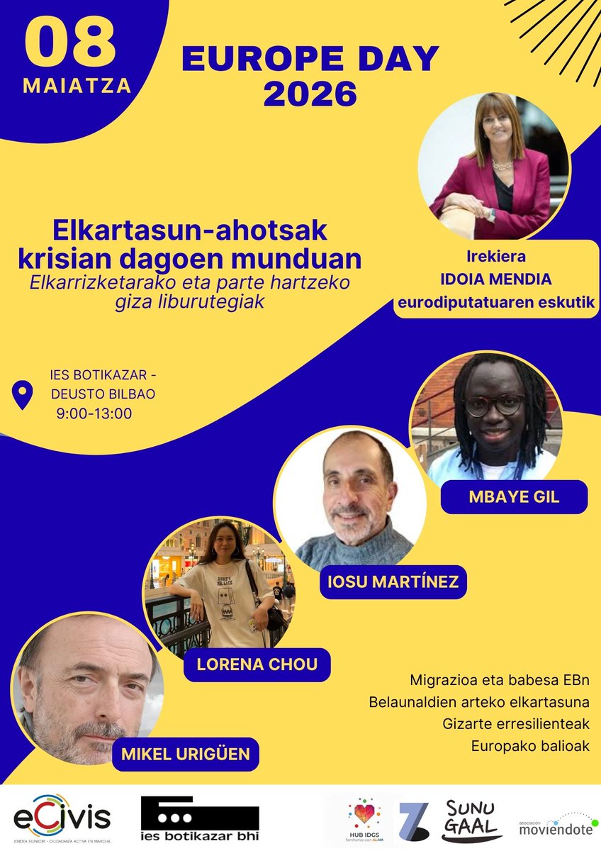 Botikazar's tweet photo. Ostiral honetan, Botikazar ikastetxean Europaren eguna ospatuko dugu. Horretarako, Idoia Mendia bezalako hizlariak etorriko dira, "Elkartasun-ahotsak krisian dagoen munduan" gaia jorratzeko. Hurbildu eta animatu parte hartzera!
#iesbotikazarbhi #europeday https://t.co/4lo1EfzDwg