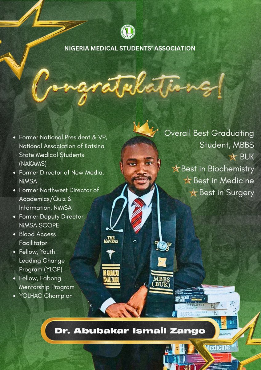 A leader, a mentor, a scholar, an individual who has led with distinction across his MSA and within the entire NiMSA body. An embodiment of grace and exemplary leadership.

Congratulations to the Best Graduating MBBS Student of Bayero University Kano, Dr. Abubakar Ismail Zango.