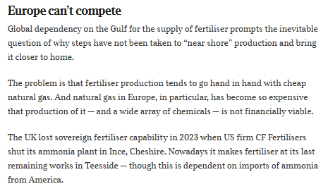 Aimless_now's tweet photo. @thetimes: Strait of Hormuz blockade is causing a fertiliser crisis

UK lost sovereign fertiliser capability in 2013 and imports 100% of it's ammonia. 

@energy_pathways current projection 110,000 tonnes Ammonia pa, (est. £55 - £100m rev) 👀

#EPP #MESH

https://t.co/CI0e3KiulD https://t.co/QRm9l4lOBa