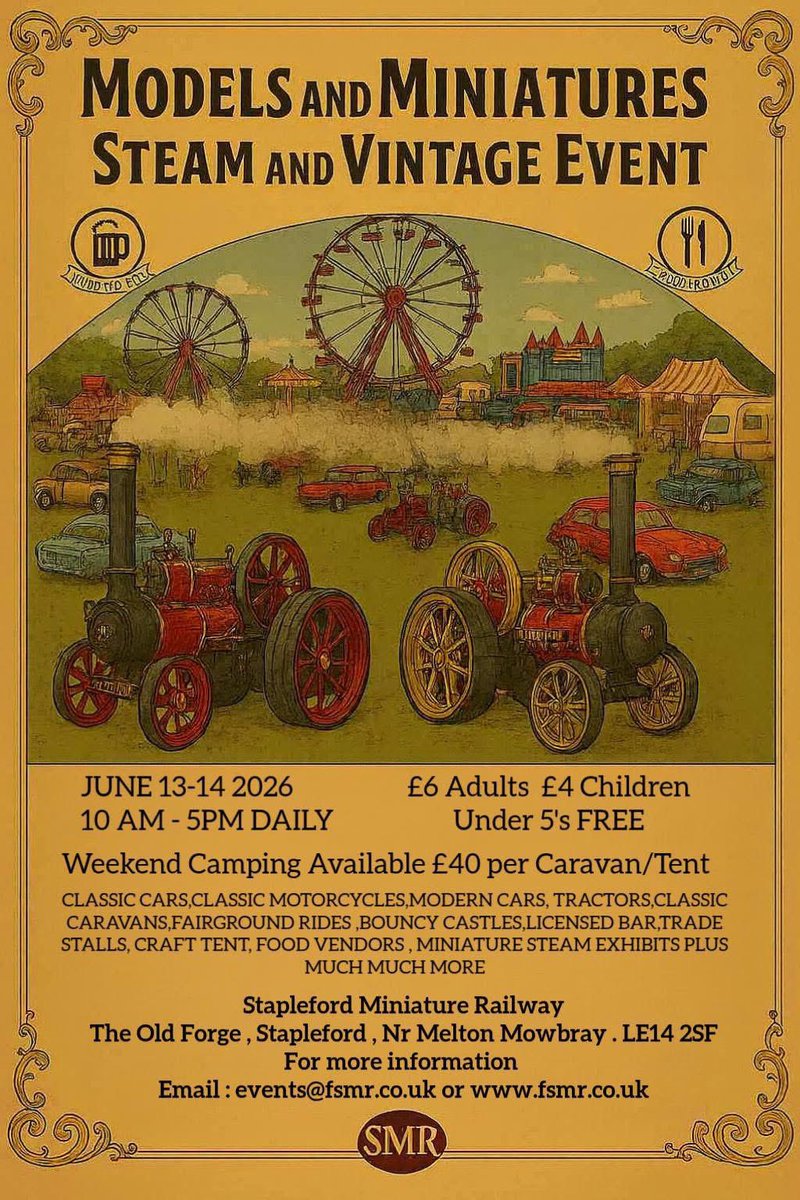 Staplefordtrain's tweet photo. @RHummBooks First event is steam rally 13/14 th June
 Locomotive fleet  out to photograph but not operating but lots of other attractions and a portable line running 
Plus August BH When the line will operate https://t.co/pEwvwQsxW1