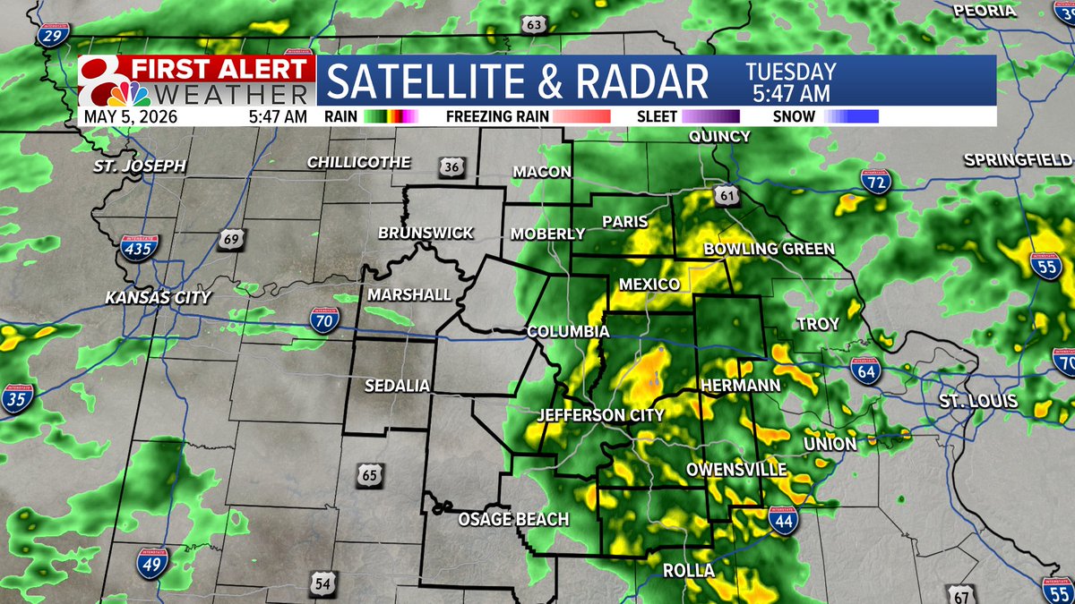 kesley_wx's tweet image. Good morning and happy Tuesday! Scattered showers and a few rumbles of thunder are likely though the day, but there is no threat for severe weather at any point today.

#midmowx #Midmo #mowx