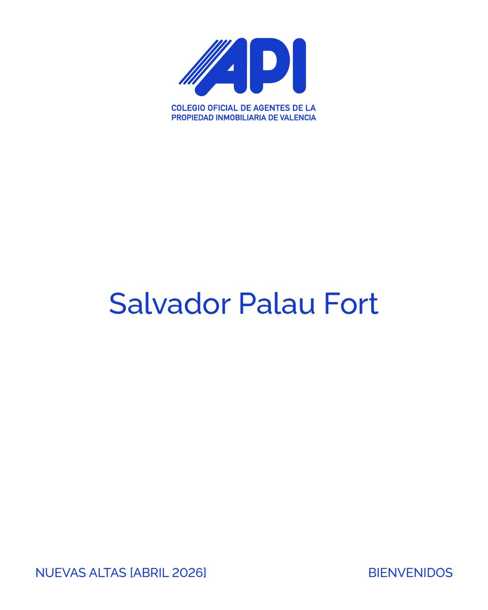 COAPI_Valencia's tweet photo. 🤝 Nuevas altas COAPIV-APIVA | Abril 2026

Gracias por confiar en COAPIV-APIVA para seguir creciendo profesionalmente junto a nosotros.

¡Bienvenidos!

#COAPIV #APIVA #NuevasAltas #SectorInmobiliario #Valencia https://t.co/Gi8HFYXHyD