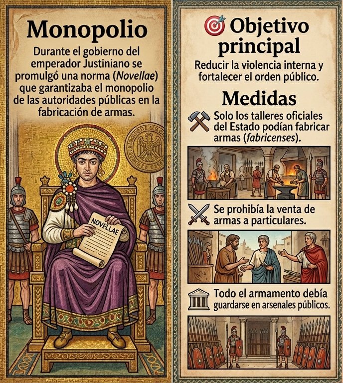ElVigilRomano's tweet photo. Durante el gobierno del emperador Justiniano se promulgó una norma (Novellae) que garantizaba el monopolio de las autoridades públicas en la fabricación de armas. https://t.co/ukyLBqqQ2d