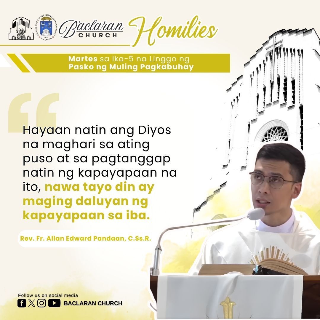 Baclaranchurch's tweet image. DAILY HOMILY: May 5, 2026 | 6:45 AM
Martes sa Ika-5 Linggo ng Pasko ng Muling Pagkabuhay
             
#homily #gospel #dailygospel #gospeltoday #sundayhomily #baclaranchurch #catholic #catholicmass #catholicmasstoday #holymasstoday