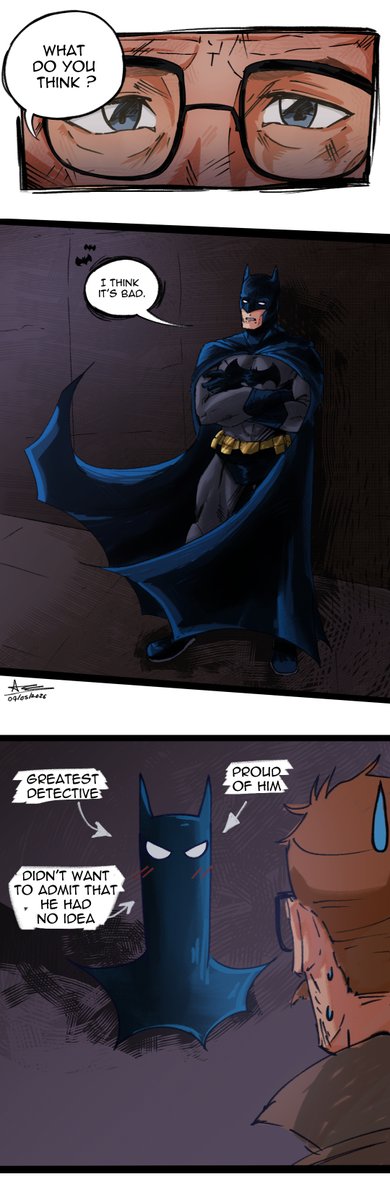 Acexart1412's tweet image. This time, the idea came to me while reading Batman: The Long Halloween. It wasn't even supposed to be funny in the first place oops
The last image is from the comic

#batman #dccomics #dcu #comics #fanart