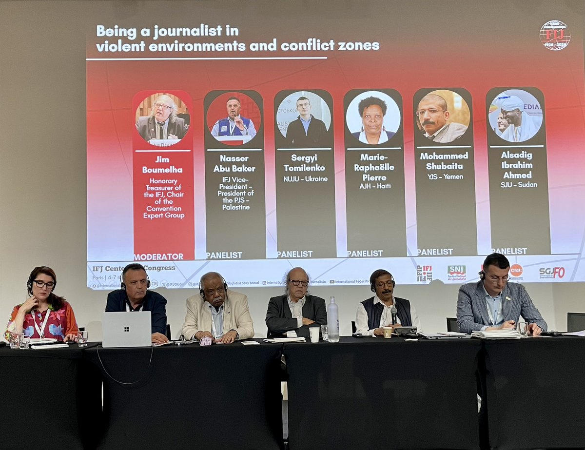 IFJGlobal's tweet photo. #IFJ100 Behind every number is a story. Today, our colleagues from Ukraine, Yemen, Sudan, and Palestine share what it really means to do journalism in their countries. The IFJ stands with you ✊🏾 https://t.co/i5KOh19tzx