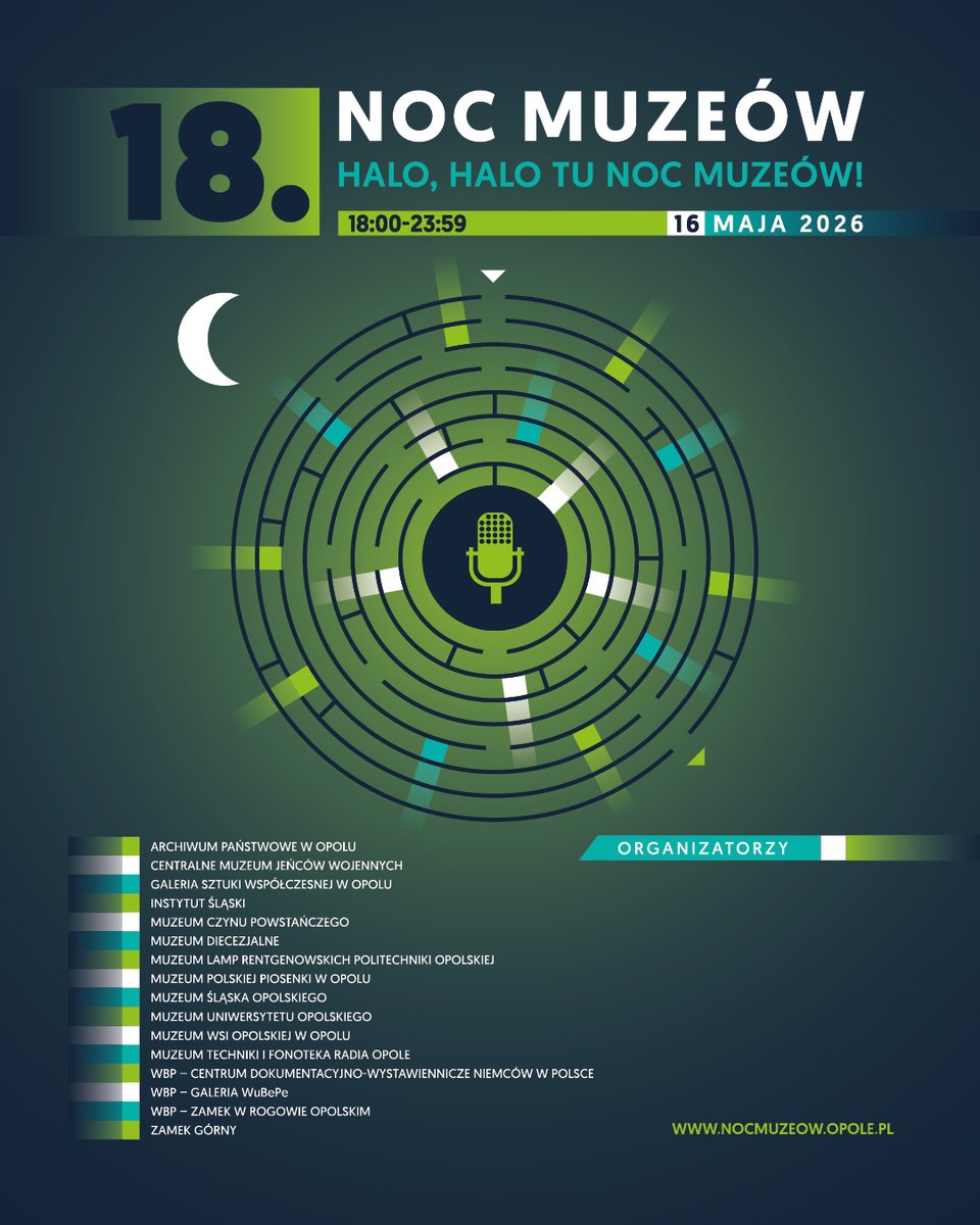 POW_Central's tweet photo. Calling all culture lovers! Long Night of Museums is coming!

Join us on May 16th at #CMJW in Opole for a unique evening filled with attractions inspired by Jan Marcin Szancer, the theatre, and... the radio.

Stay tuned for more details! https://t.co/0Qy9qzhKkp