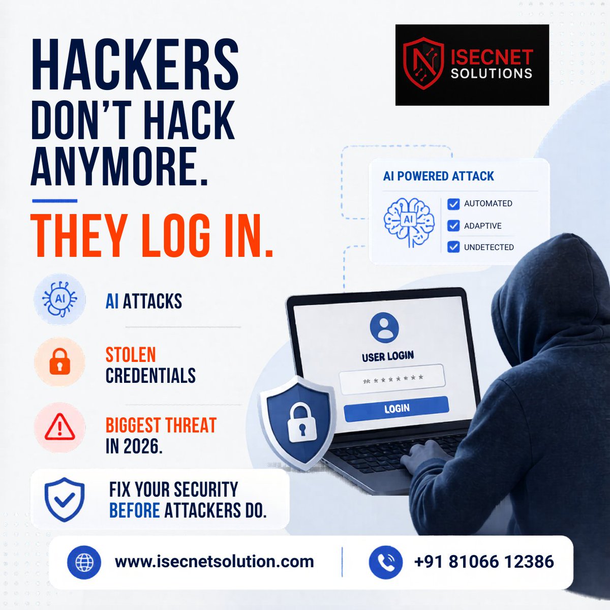 isecnet's tweet photo. Content:
Hackers don’t hack.
They log https://t.co/UFnRqOizK3 + stolen credentials = real threat.
Secure your access before it’s too late.
🌐 https://t.co/q70secA4ES
📞 +91 81066 12386
#CyberSecurity #AIThreats #IdentitySecurity #DataBreach #ZeroTrust #InfoSec #CyberAttack https://t.co/scjeHGuTxN