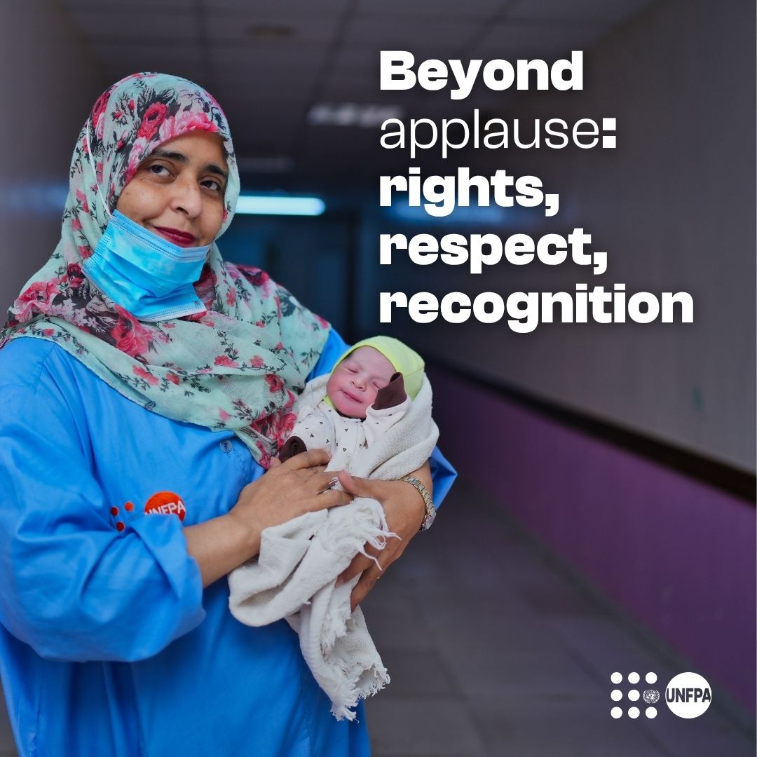 UNFPAIraq's tweet photo. Every midwife must be educated to international standards, fairly paid, legally protected, and empowered to lead.

UNFPA calls for sustained national and regional investment in midwifery to transform health care.

#InvestInMidwives #IDM2026 https://t.co/5zNyriVbpS