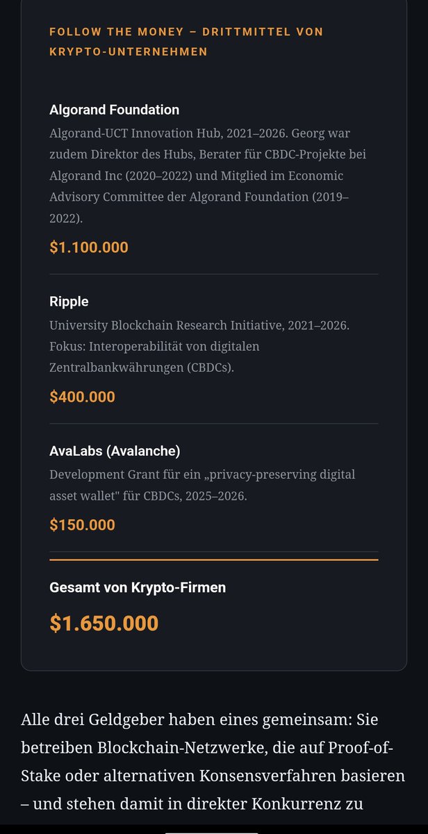 mtoshi21er's tweet photo. Wie steht #CoPierreGeorg,
Professor an der Frankfurt School of Finance
und Management
und Direktor des dortigen Blockchain Centers, 
eigentlich zu seinen Geldgebern? @AlgoFoundation @Ripple @AvaLabs 
1,65 Millionen Euro👀
Das sollte doch Erwähnung finden? 
https://t.co/0W0R1Pf9GP https://t.co/tSIx9L3rbv