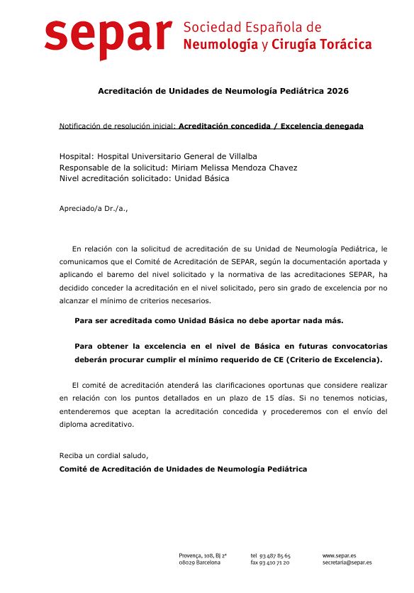 Hosp_Villalba's tweet photo. La Sociedad Española de Neumología y Cirugía Torácica (@SeparRespira) ha acreditado oficialmente a nuestra Unidad de Neumología Pediátrica como "Unidad Básica", lo que reconoce su experiencia, su trayectoria y sus recursos para ofrecer una atención especializada en este ámbito https://t.co/avWFHEzuag