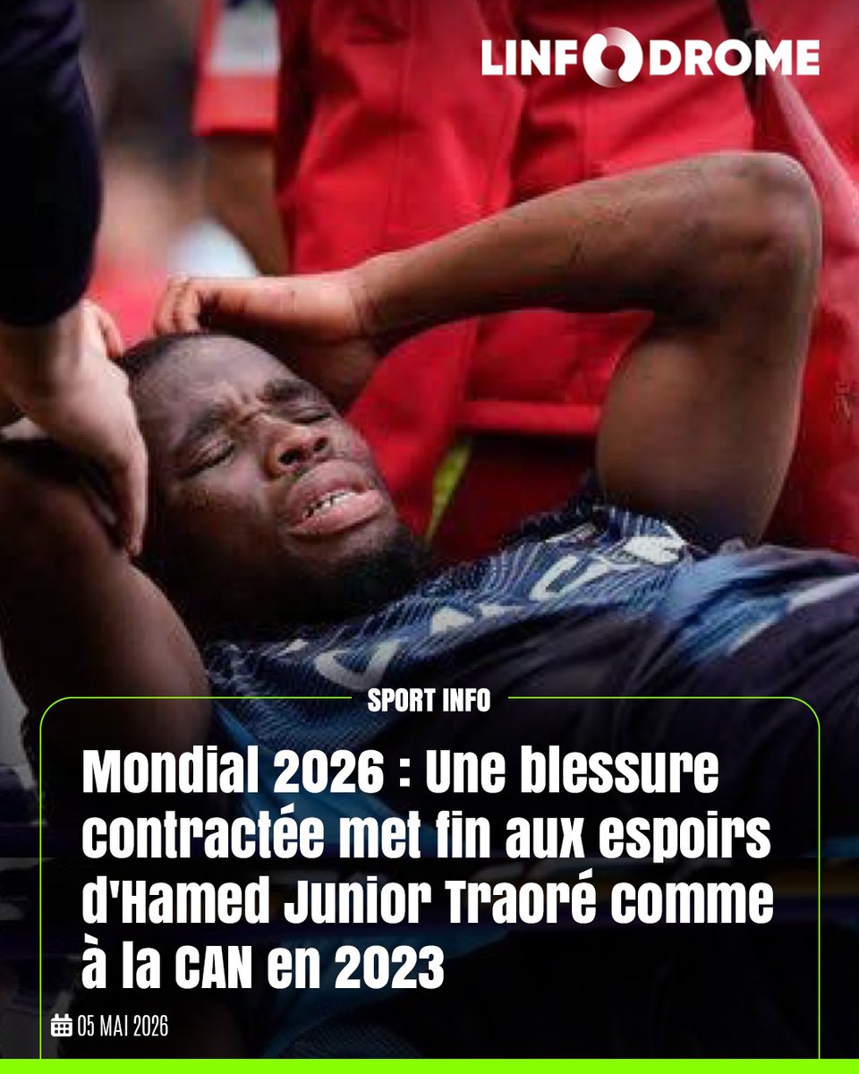 Linfodrome's tweet image. Le sort s’acharne sur Hamed Junior Traoré. Le milieu offensif de Olympique de Marseille ne disputera pas la prochaine Coupe du monde.

En cause, une nouvelle blessure survenue ce week-end lors de la lourde défaite face au FC Nantes (0-3).

#Linfodrome