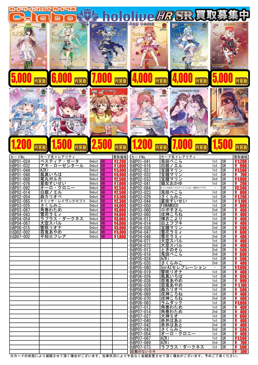 ホロカ 買取情報】 ホロライブOCGより SEC・OUR・UR・HR・SR 買取募集