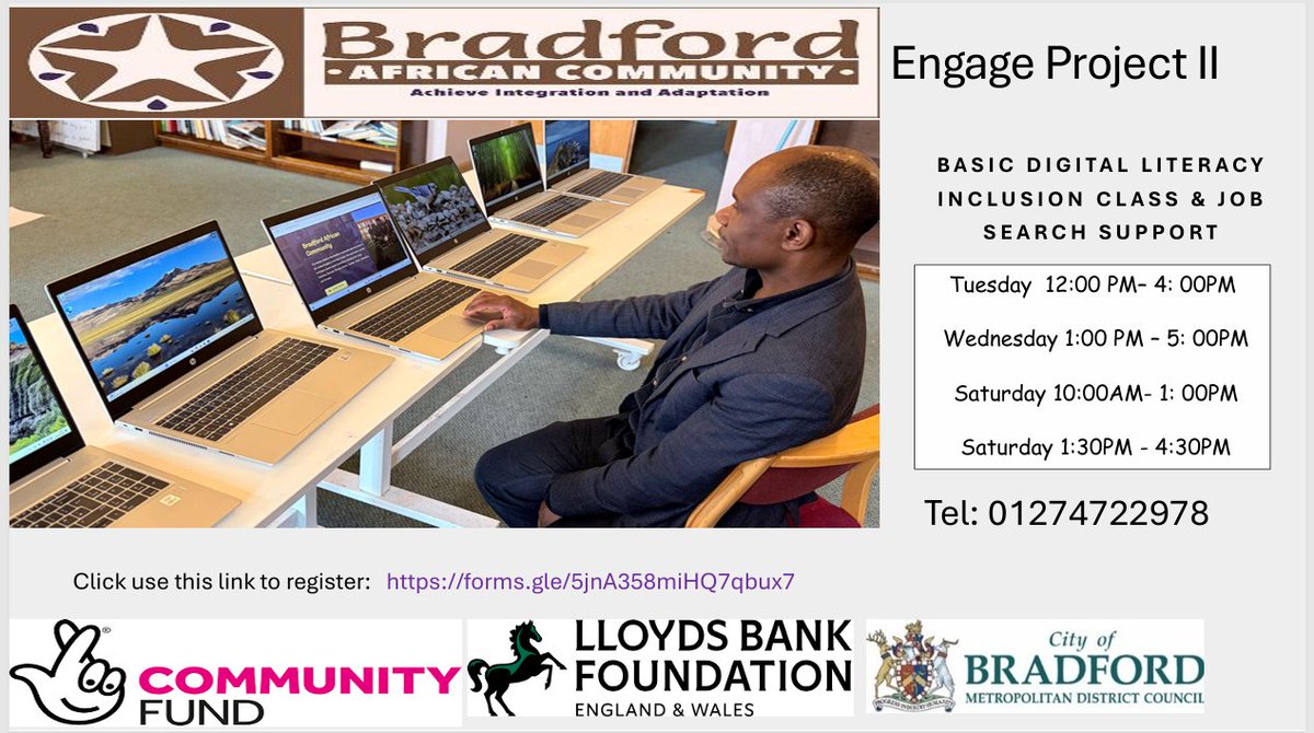 beaccommunity's tweet photo. Bridging the digital divide! Join our Basic Digital literacy &amp; Job search support sessions to build essential skills, boost confidence, and access new opportunities; let's grow together. Thanks @TNLComFund @bradfordmdc @LBFEW https://t.co/72vSfen9te