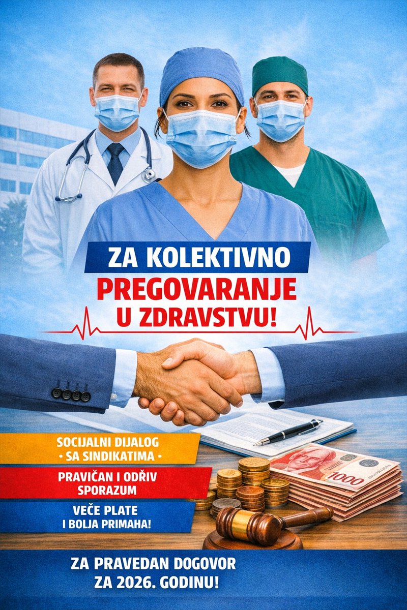 ZSsdmrs's tweet photo. U ime zaposlenih u zdravstvenom sistemu Republike Srpske, pokrenuli smo inicijativu za otpočinjanje kolektivnog pregovaranja radi novog, pravednijeg i sveobuhvatnog povećanja plata i primanja u 2026. godini. Za pravedan dogovor – za dostojanstven rad u zdravstvu! https://t.co/TPYoR9XR4Y