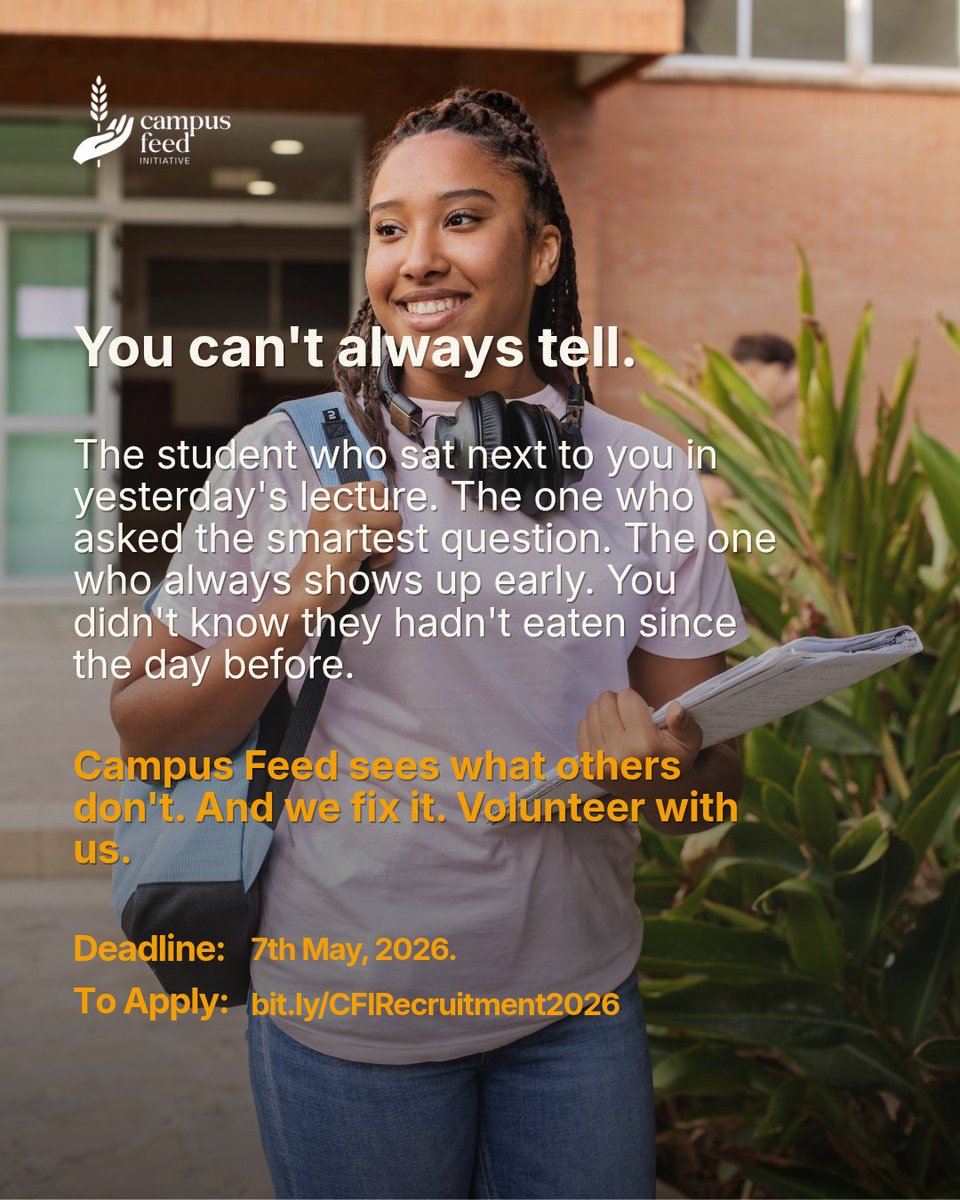 campusfeedinit's tweet photo. Food insecurity on campus doesn't look the way people expect it to. It doesn't announce itself. It sits quietly in lecture halls and hostel rooms. 

Campus Feed exists to find it and respond before it becomes something worse. https://t.co/8XFoHdIzC5