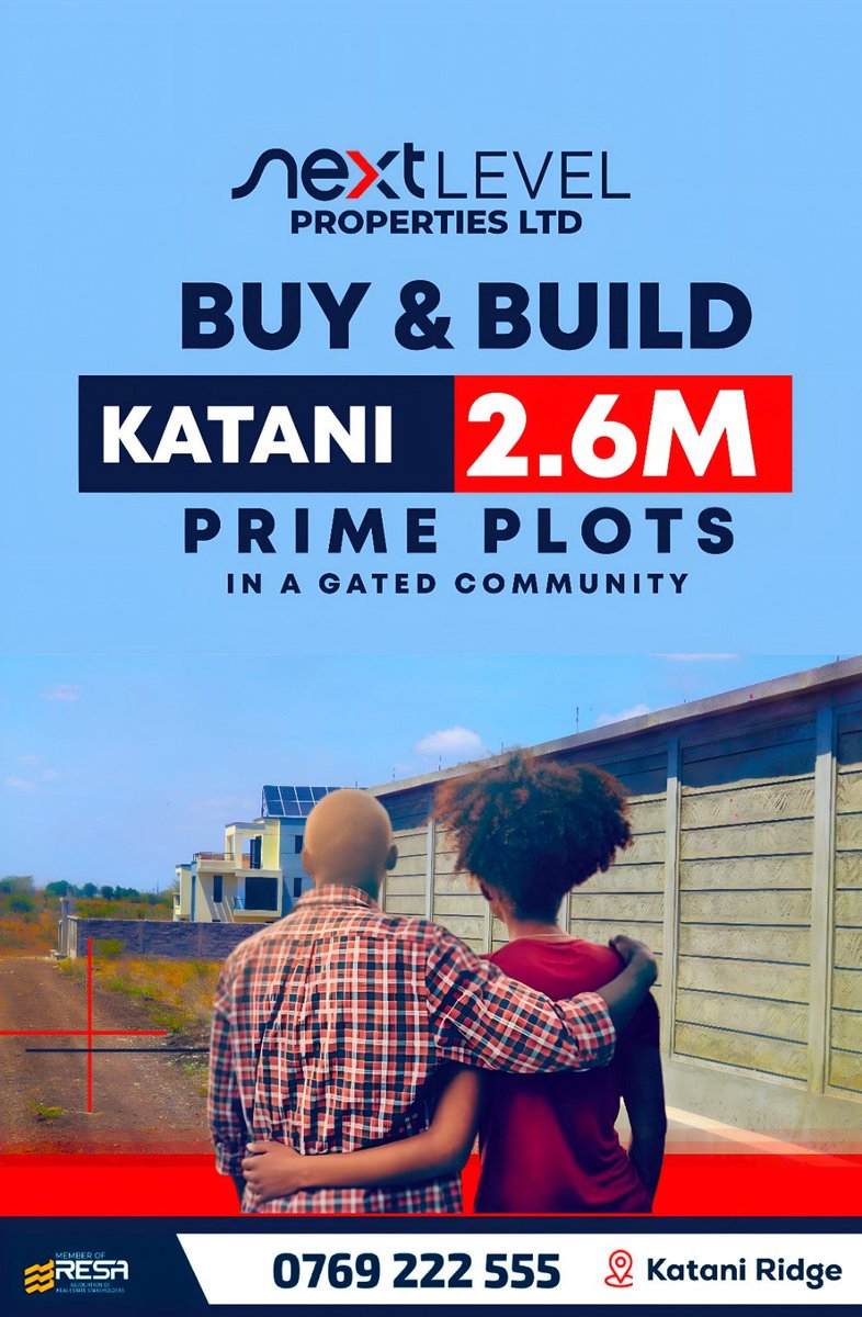 NLPKenya2025's tweet image. 🏡 Jenga Katani Ridge – KSh 2.6M
Prime 50x100 plots in a fast-growing Katani location.

📄 Ready titles
🛣️ Tarmac access
🏗️ Ideal for your dream home or investment

Secure your spot while value is still rising.

📞 0769 222 555
Next Level Properties Ltd