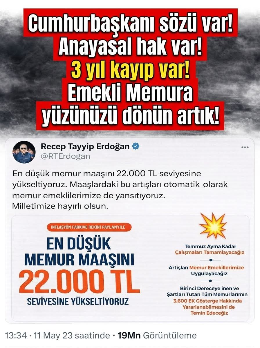 <a href="/Kamubiz_com/">Kamubiz KAMU HABERLERİ BİZDEN!</a> Memur 22157 tl  seyyanen zam alıyor bir tane dahamı seyyanen zam istiyor. #EmekliMemur lara 36 aydır seyyanen zam verilmiyor. Harbiden uçmuşsunuz. Ne istediğinizi bilmiyorsunuz. Aldığınız seyyanen zammın emekli ikramiyesi emekli maaşına yansımasını isteyin.
#MemurEmeklisineAdalet